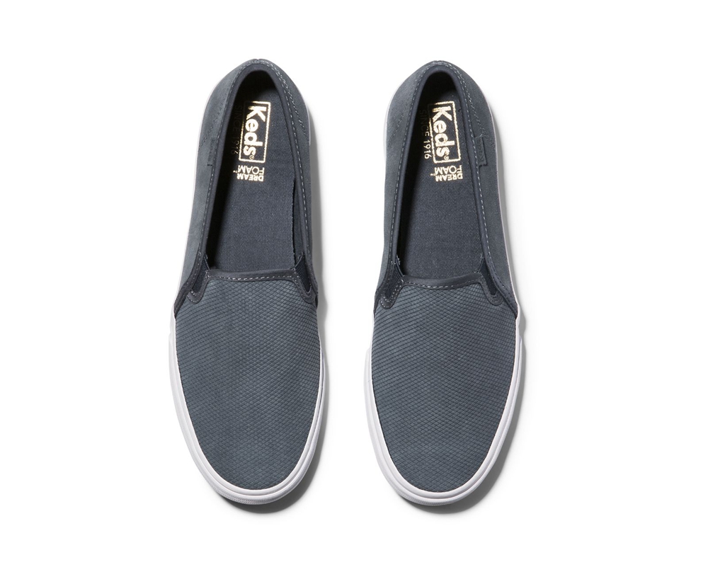 Womens Keds Slip Ons - Double Decker Suede - Grey - 5903-HKIQY